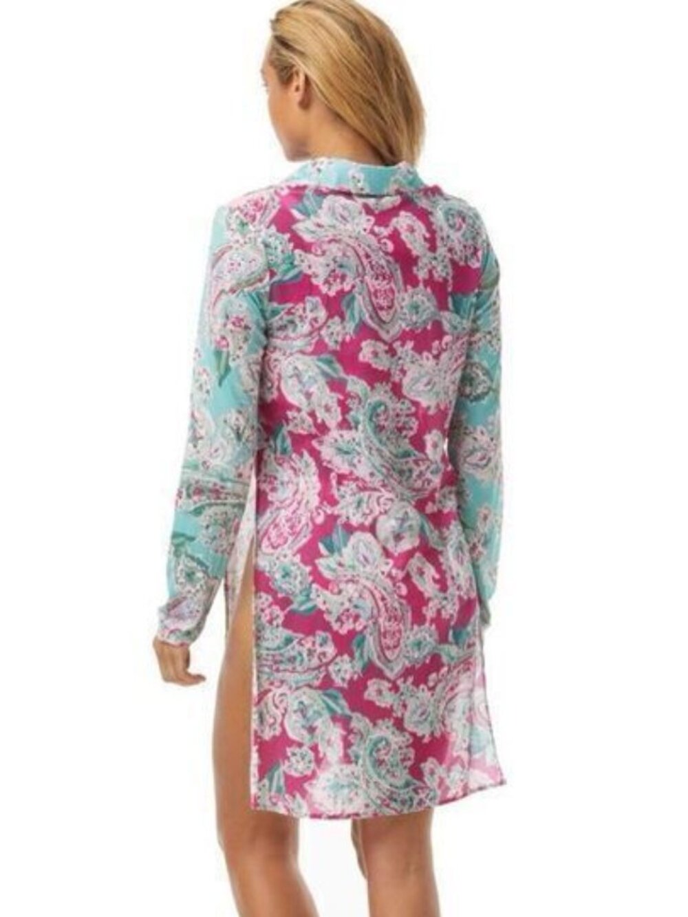 Carmen Marc Valvo Floral Convertible Cover Up Shirt Bellagio Pai XS Small